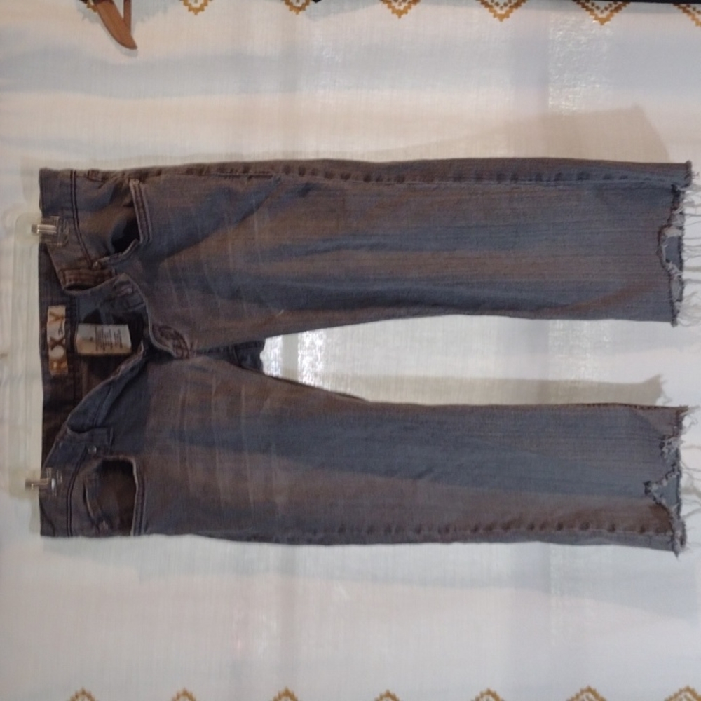 Up-cycled Roxy grey denim, raw hem cropped